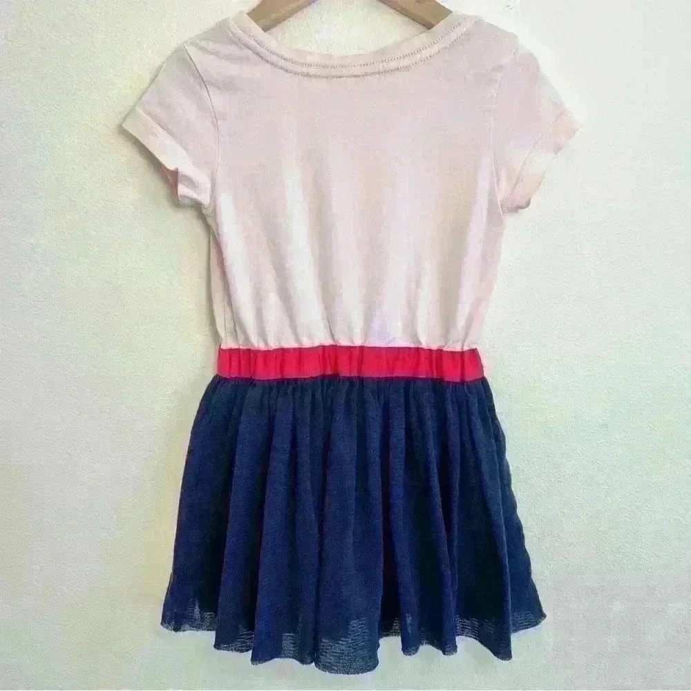 Hanna Andersson Girls Pink Red Navy Blue With Bow Dress Size 90 (US 3) - Picture 5 of 10